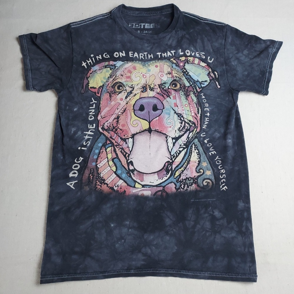 Laurel Burch Dog Graphic Tie Dye T Shirt Women's Small 34/36 Blue Boho Art Tee